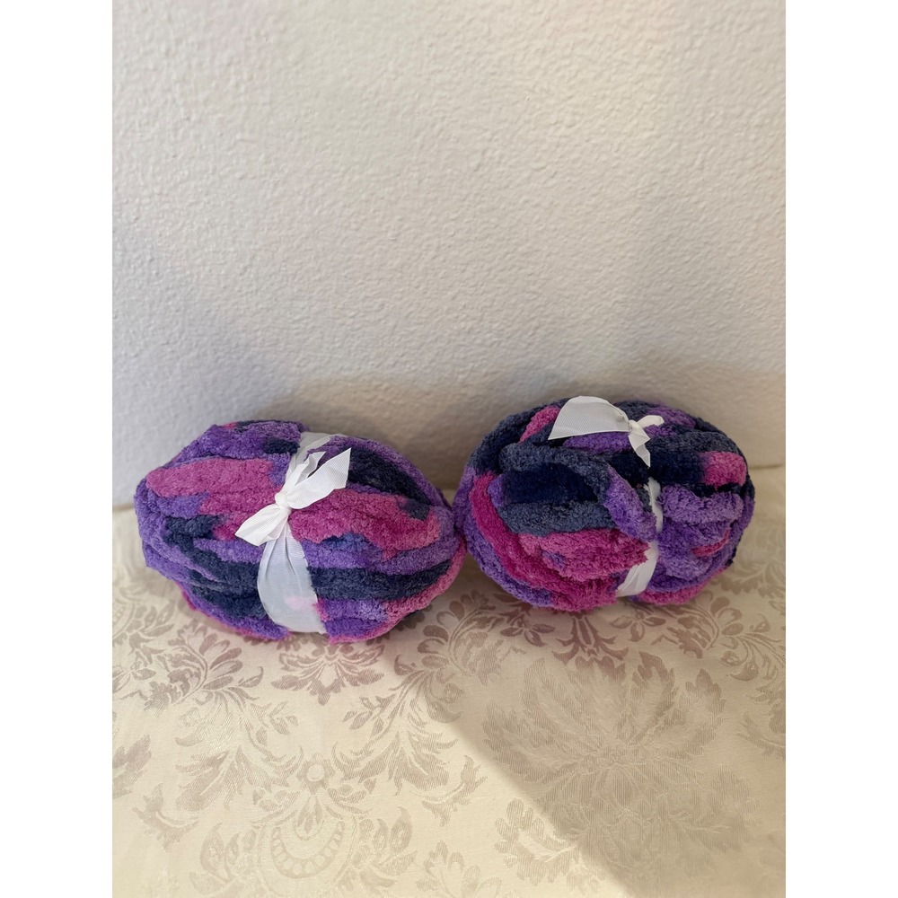 Purple Pink Navy Variegated Chunky Chenille Yarn 2 Bundles Soft Plush Yarn